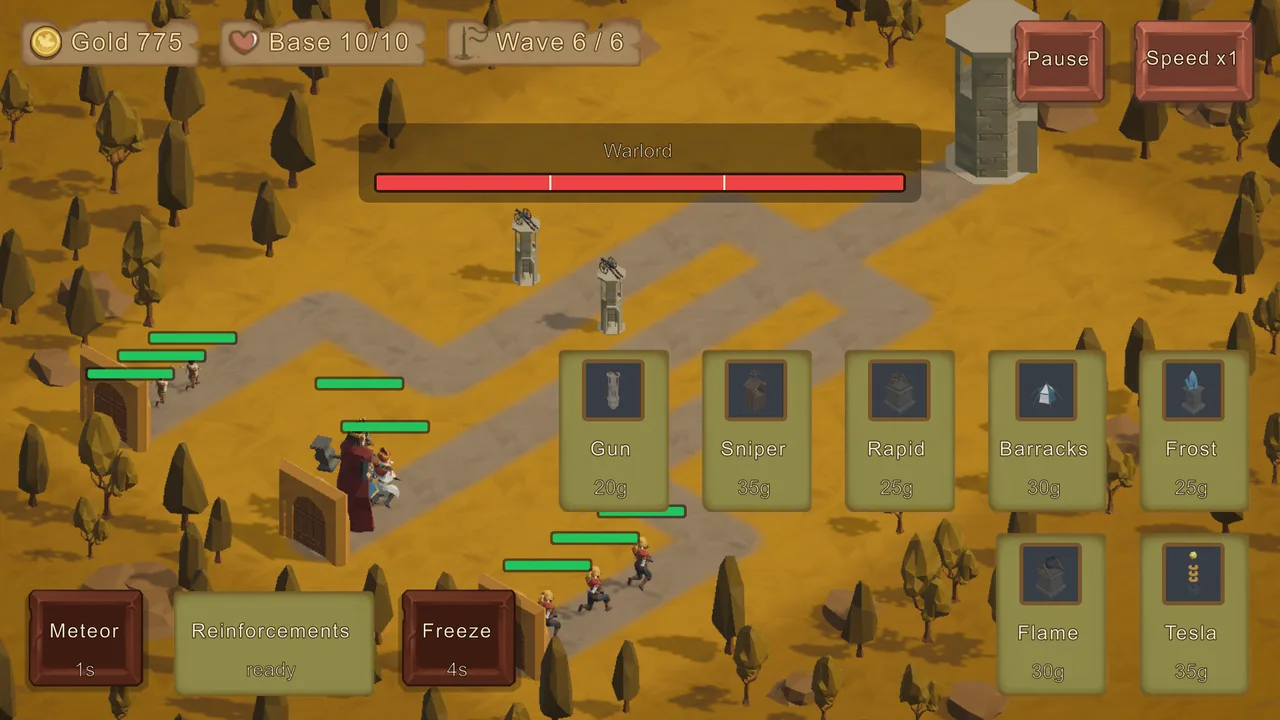 The Warlord boss with its health bar at the top, on an autumn forest map